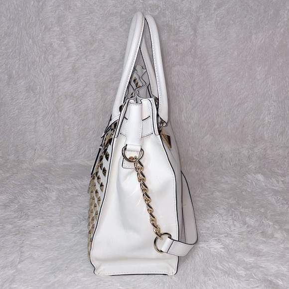 Michael Kors Hamilton Large Pyramid Studded Satchel Shoulder Bag Tote White - Picture 9 of 16
